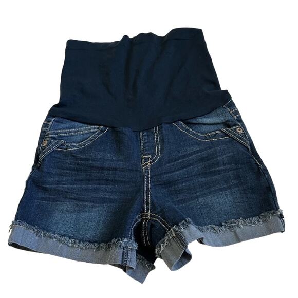 Haute Mama Maternity Pregnancy Distressed Denim Cuffed Jean Shorts Small NWOT - Picture 1 of 12